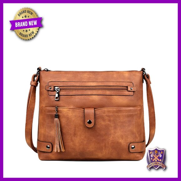 Handbags - Large Crossbody Bag Faux Leather Multi Pocket Shoulder Purse Chic Practical